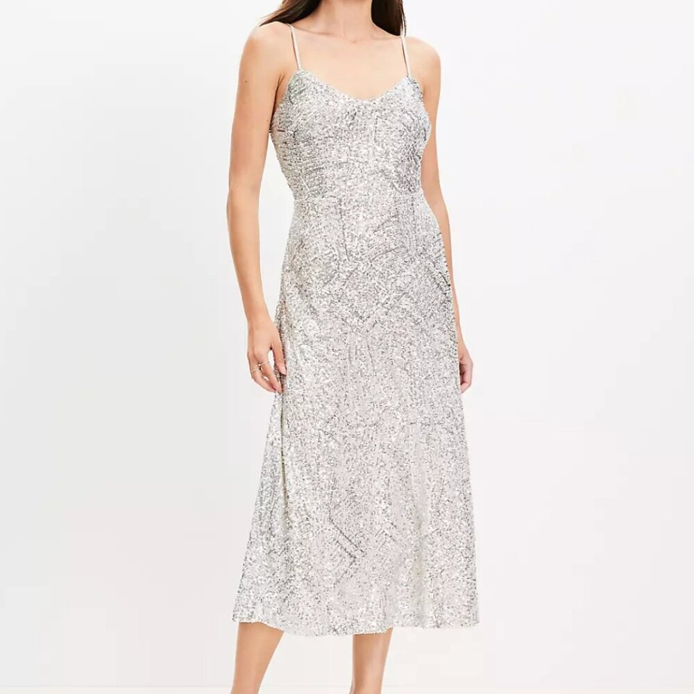 Loft Petite Sequin Strappy Midi Dress